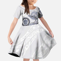 Polynesian Manta Ray Kid Short Sleeve Dress Blue Floral Turtle Tattoo LT9 KID Blue - Polynesian Pride