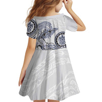 Polynesian Manta Ray Kid Short Sleeve Dress Blue Floral Turtle Tattoo LT9 - Polynesian Pride