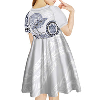 Polynesian Manta Ray Kid Short Sleeve Dress Blue Floral Turtle Tattoo LT9 - Polynesian Pride