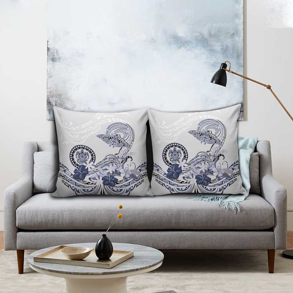 Polynesian Manta Ray Pillow Cover Blue Floral Turtle Tattoo LT9 - Polynesian Pride