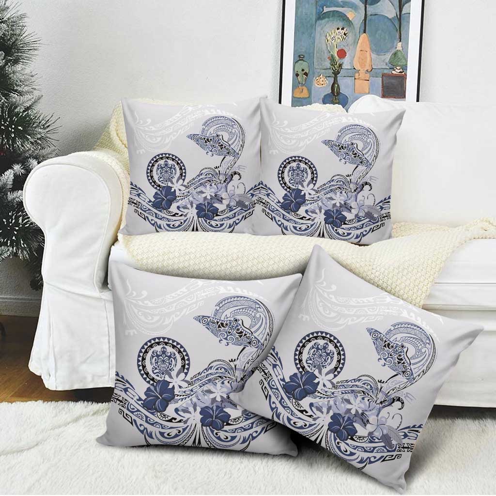 Polynesian Manta Ray Pillow Cover Blue Floral Turtle Tattoo LT9 - Polynesian Pride