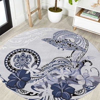 Polynesian Manta Ray Round Carpet Blue Floral Turtle Tattoo LT9 Blue - Polynesian Pride
