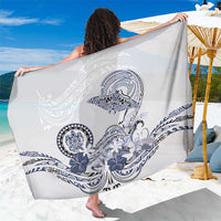 Polynesian Manta Ray Sarong Blue Floral Turtle Tattoo LT9 One Size 44 x 66 inches Blue - Polynesian Pride