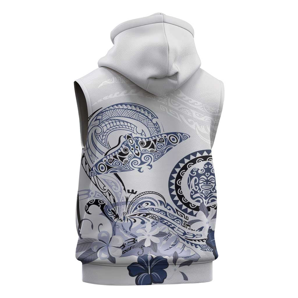 Polynesian Manta Ray Sleeveless Zip Hoodie Blue Floral Turtle Tattoo LT9 - Polynesian Pride