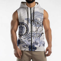 Polynesian Manta Ray Sleeveless Zip Hoodie Blue Floral Turtle Tattoo LT9 - Polynesian Pride