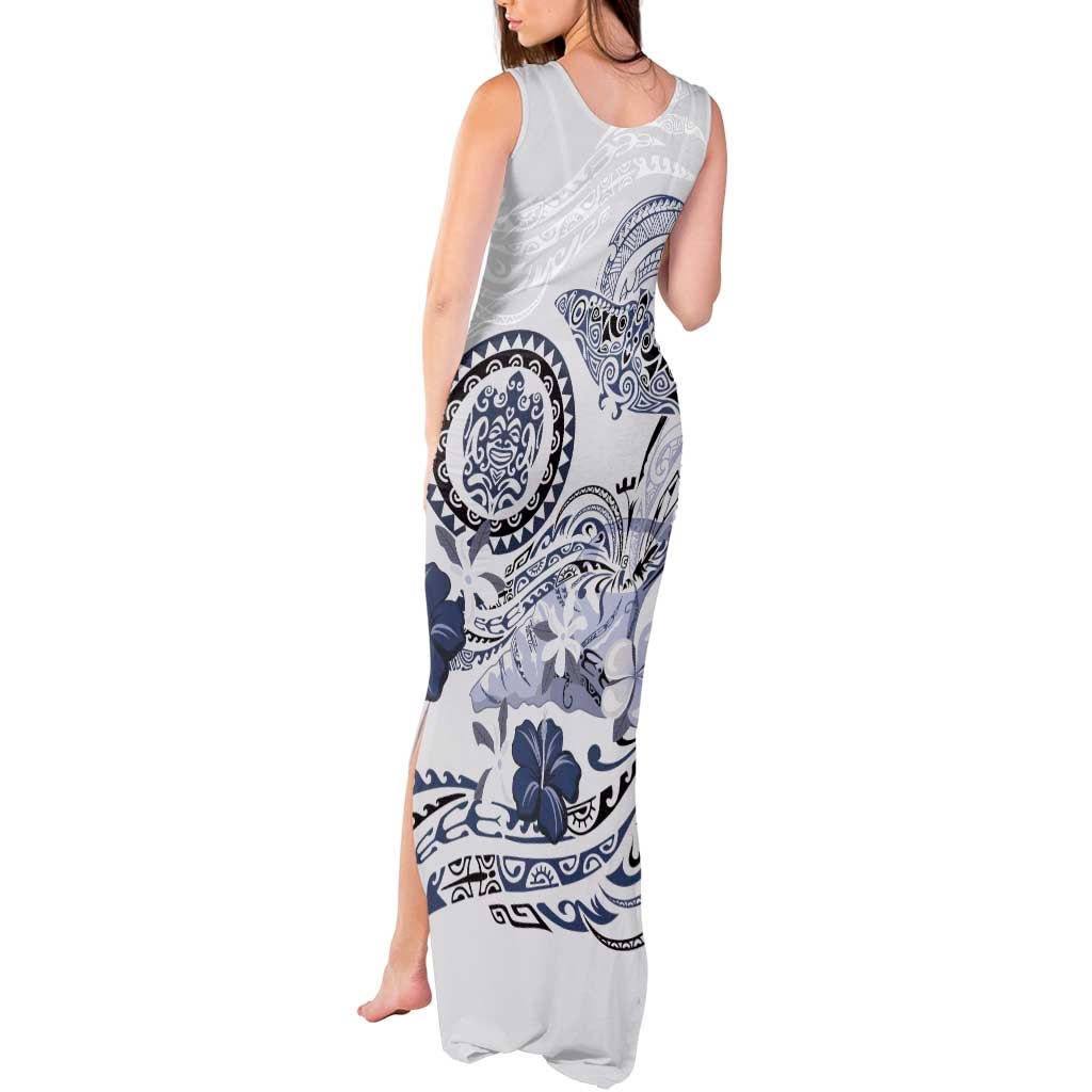 Polynesian Manta Ray Tank Maxi Dress Blue Floral Turtle Tattoo LT9 - Polynesian Pride