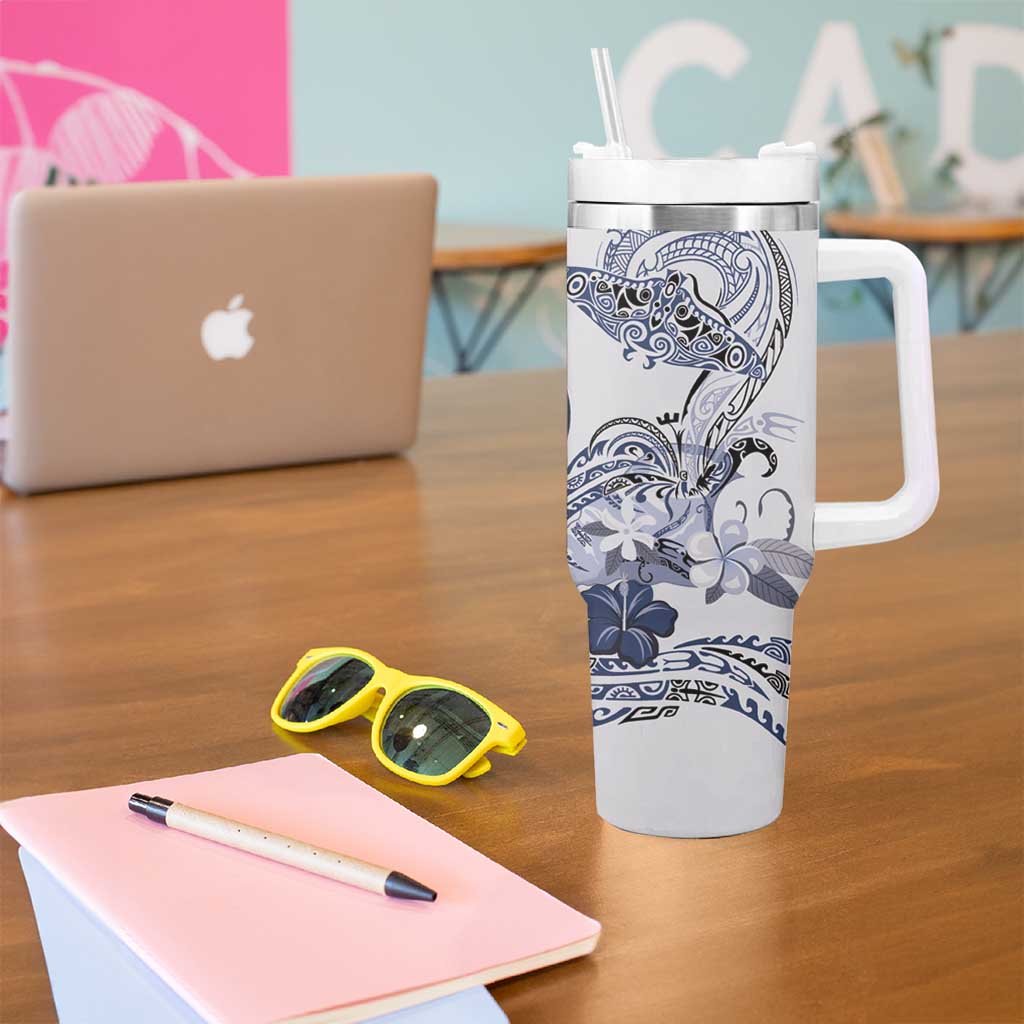 Polynesian Manta Ray Tumbler With Handle Blue Floral Turtle Tattoo LT9 - Polynesian Pride