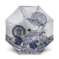 Polynesian Manta Ray Umbrella Blue Floral Turtle Tattoo LT9 One Size Folded 11.42 inch Opened Diameter 37.4 inch Blue - Polynesian Pride