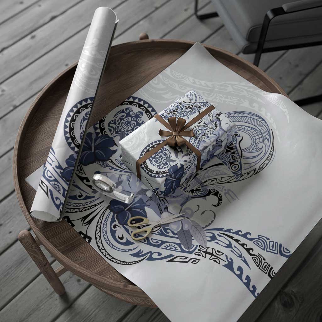 Polynesian Manta Ray Wrapping Paper Blue Floral Turtle Tattoo LT9 - Polynesian Pride