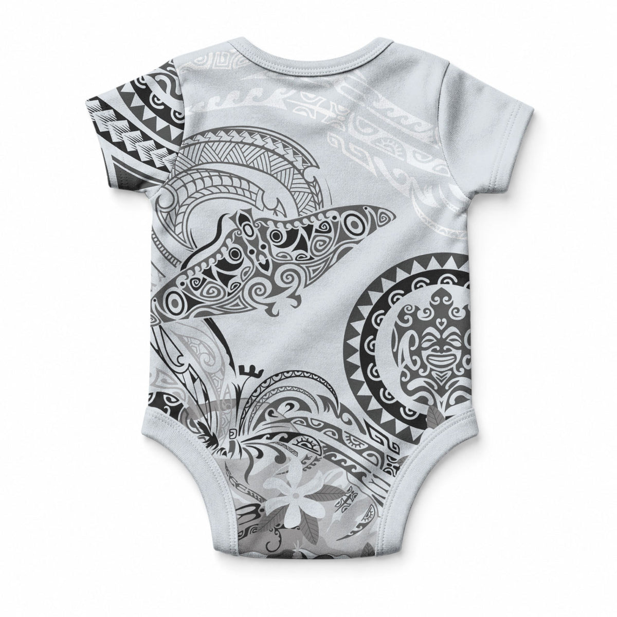 Polynesian Manta Ray Baby Onesie Gray Floral Turtle Tattoo LT9 - Polynesian Pride