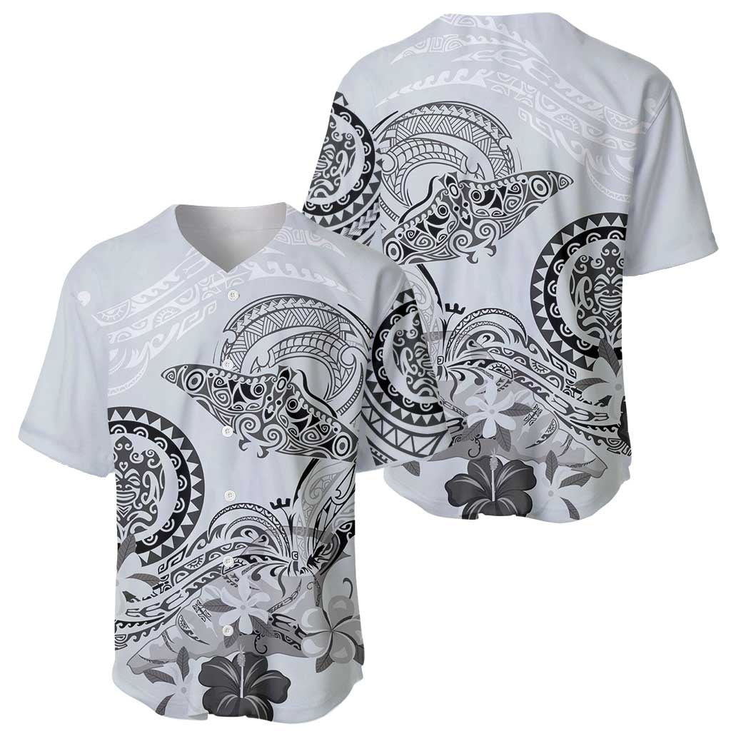 Polynesian Manta Ray Baseball Jersey Gray Floral Turtle Tattoo LT9 - Polynesian Pride