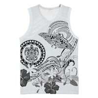 Polynesian Manta Ray Basketball Jersey Gray Floral Turtle Tattoo LT9 Unisex Gray - Polynesian Pride