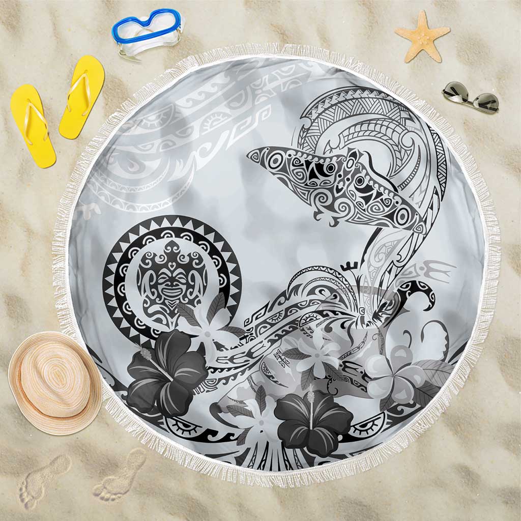 Polynesian Manta Ray Beach Blanket Gray Floral Turtle Tattoo LT9 One Size 150cm Gray - Polynesian Pride