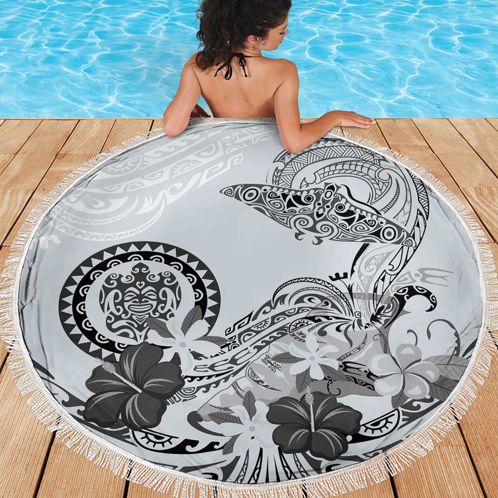 Polynesian Manta Ray Beach Blanket Gray Floral Turtle Tattoo LT9 - Polynesian Pride