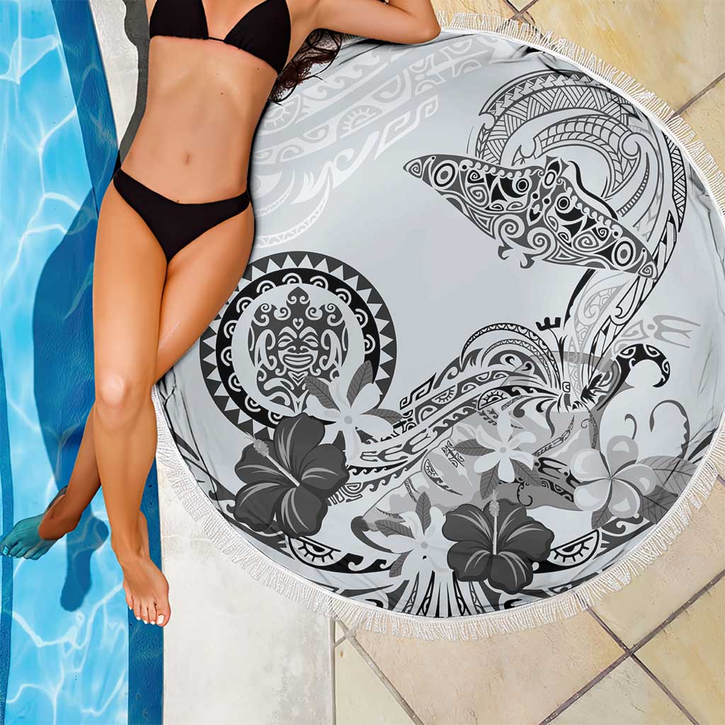 Polynesian Manta Ray Beach Blanket Gray Floral Turtle Tattoo LT9 - Polynesian Pride
