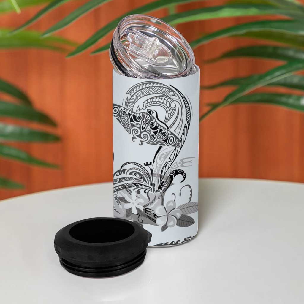 Polynesian Manta Ray 4 in 1 Can Cooler Tumbler Gray Floral Turtle Tattoo LT9 - Polynesian Pride