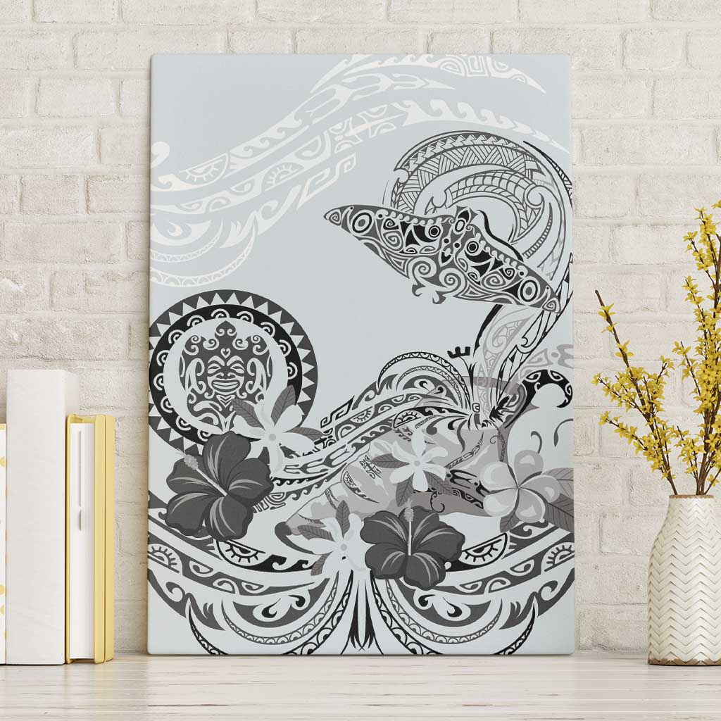 Polynesian Manta Ray Canvas Wall Art Gray Floral Turtle Tattoo LT9 Without Frame Gray - Polynesian Pride