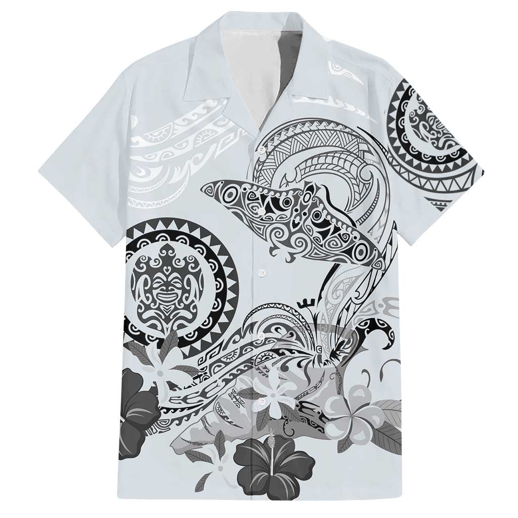 Polynesian Manta Ray Hawaiian Shirt Gray Floral Turtle Tattoo LT9 Gray - Polynesian Pride