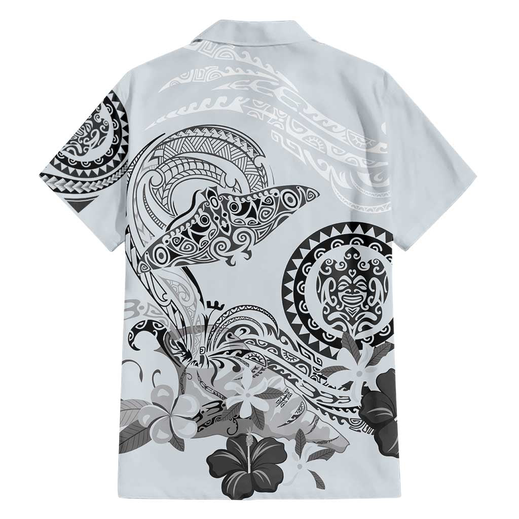 Polynesian Manta Ray Hawaiian Shirt Gray Floral Turtle Tattoo LT9 - Polynesian Pride