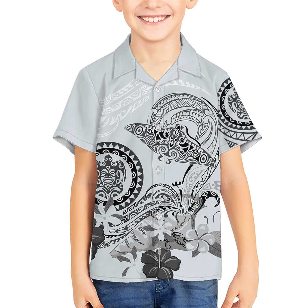Polynesian Manta Ray Hawaiian Shirt Gray Floral Turtle Tattoo LT9 - Polynesian Pride