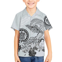 Polynesian Manta Ray Hawaiian Shirt Gray Floral Turtle Tattoo LT9 - Polynesian Pride