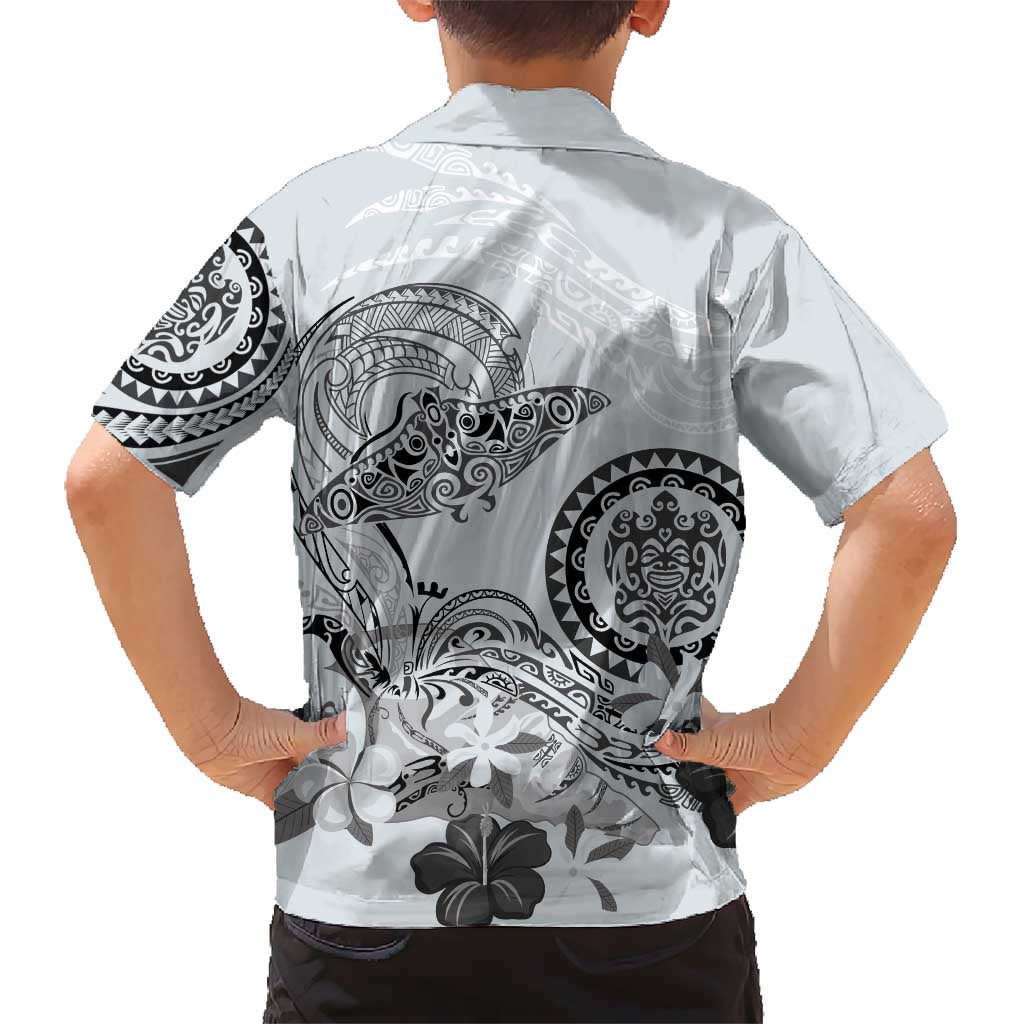 Polynesian Manta Ray Hawaiian Shirt Gray Floral Turtle Tattoo LT9 - Polynesian Pride