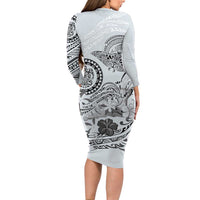 Polynesian Manta Ray Long Sleeve Bodycon Dress Gray Floral Turtle Tattoo LT9 - Polynesian Pride