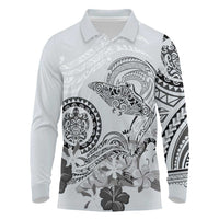 Polynesian Manta Ray Long Sleeve Polo Shirt Gray Floral Turtle Tattoo LT9 Gray - Polynesian Pride