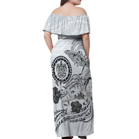 Polynesian Manta Ray Off Shoulder Maxi Dress Gray Floral Turtle Tattoo LT9 - Polynesian Pride