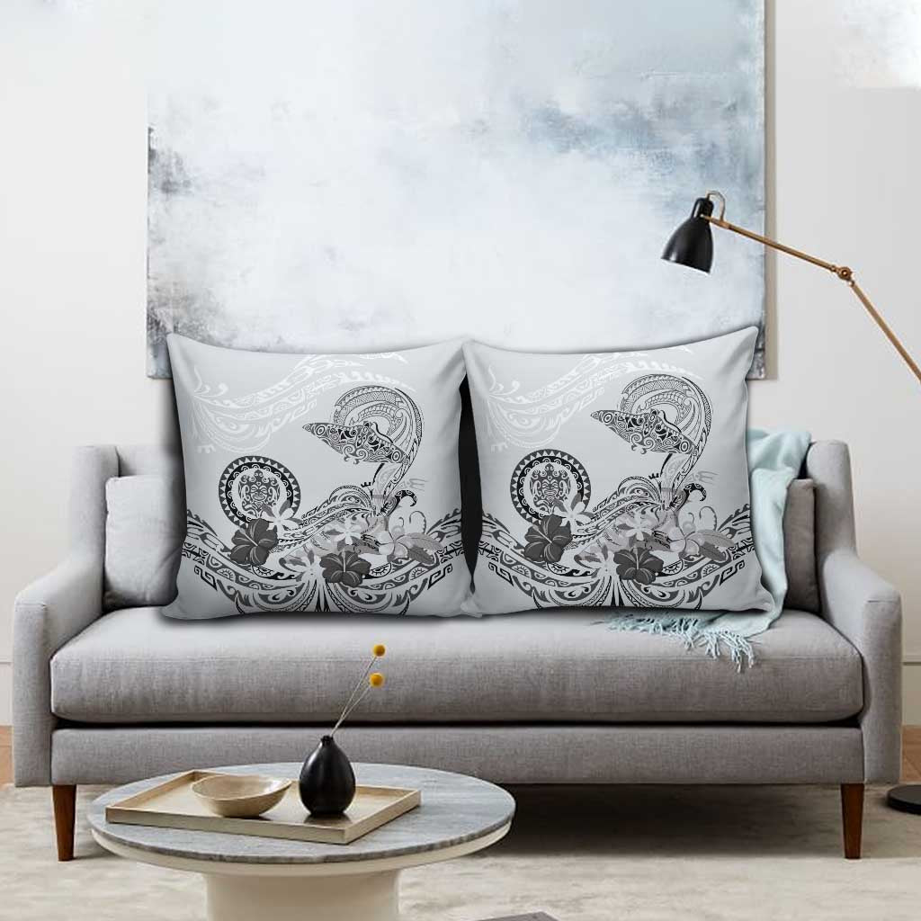Polynesian Manta Ray Pillow Cover Gray Floral Turtle Tattoo LT9 - Polynesian Pride