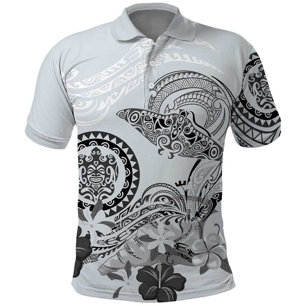 Polynesian Manta Ray Polo Shirt Gray Floral Turtle Tattoo LT9 Gray - Polynesian Pride