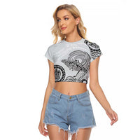 Polynesian Manta Ray Raglan Cropped T Shirt Gray Floral Turtle Tattoo LT9 Female Gray - Polynesian Pride