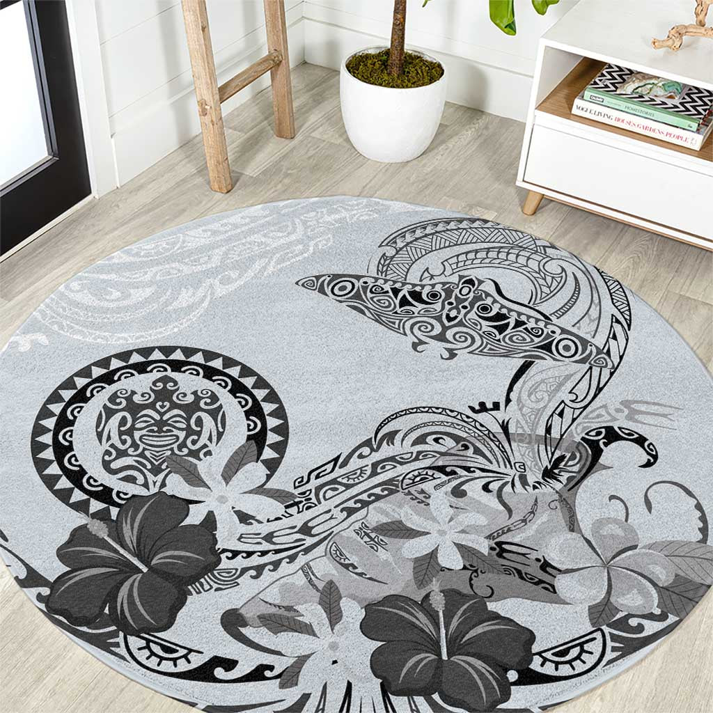 Polynesian Manta Ray Round Carpet Gray Floral Turtle Tattoo LT9 Gray - Polynesian Pride
