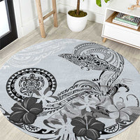 Polynesian Manta Ray Round Carpet Gray Floral Turtle Tattoo LT9 Gray - Polynesian Pride
