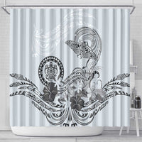 Polynesian Manta Ray Shower Curtain Gray Floral Turtle Tattoo LT9 - Polynesian Pride