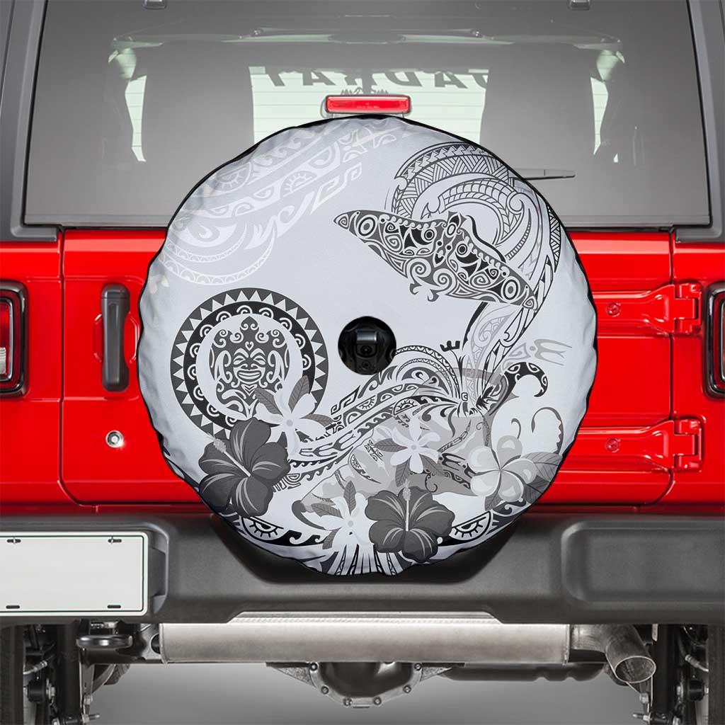 Polynesian Manta Ray Spare Tire Cover Gray Floral Turtle Tattoo LT9 - Polynesian Pride