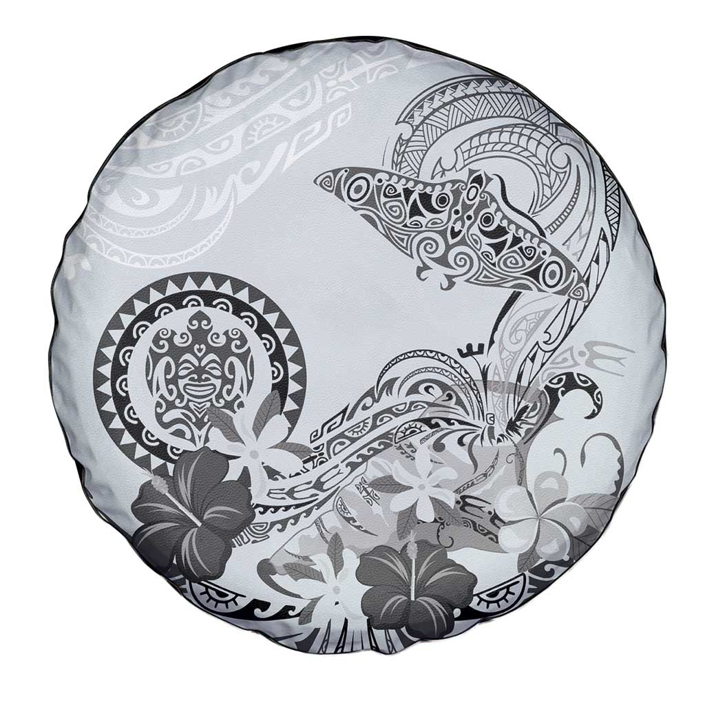 Polynesian Manta Ray Spare Tire Cover Gray Floral Turtle Tattoo LT9 - Polynesian Pride