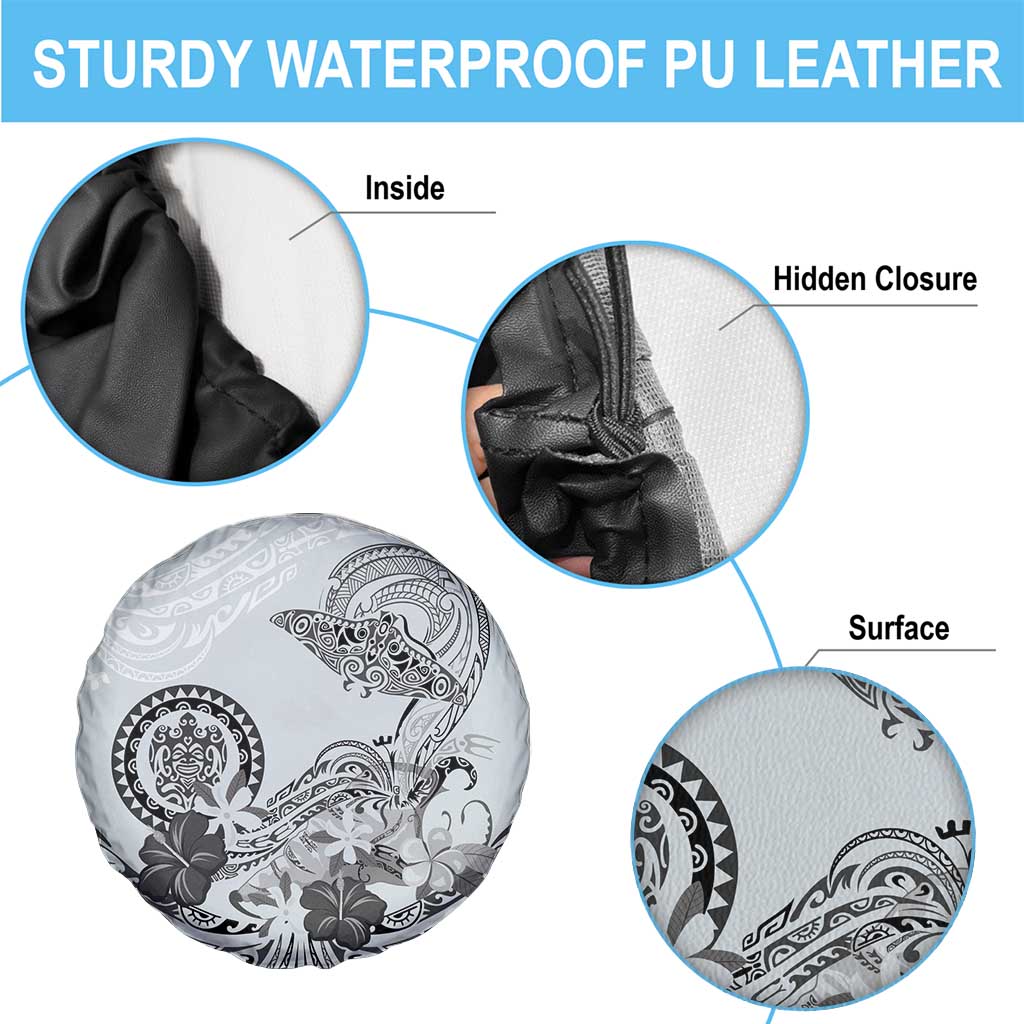 Polynesian Manta Ray Spare Tire Cover Gray Floral Turtle Tattoo LT9 - Polynesian Pride