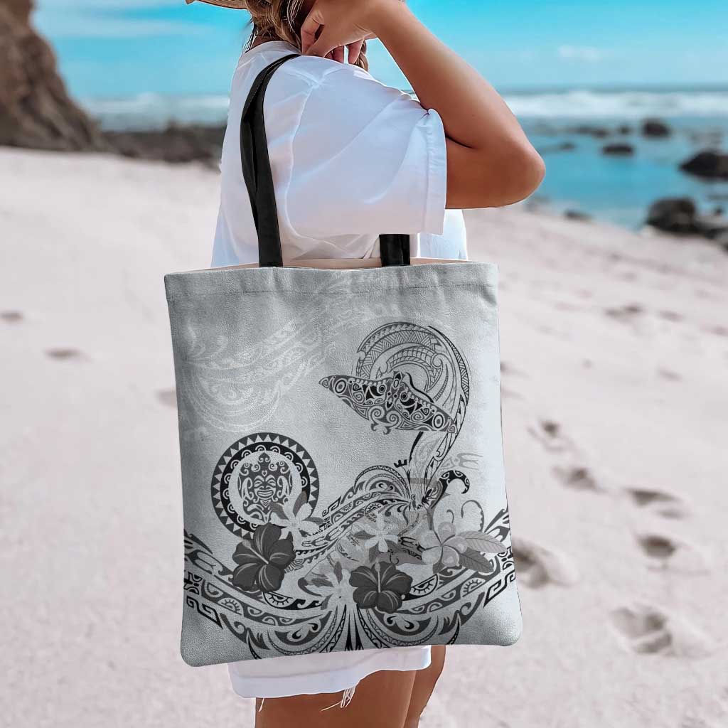 Polynesian Manta Ray Tote Bag Gray Floral Turtle Tattoo LT9 - Polynesian Pride