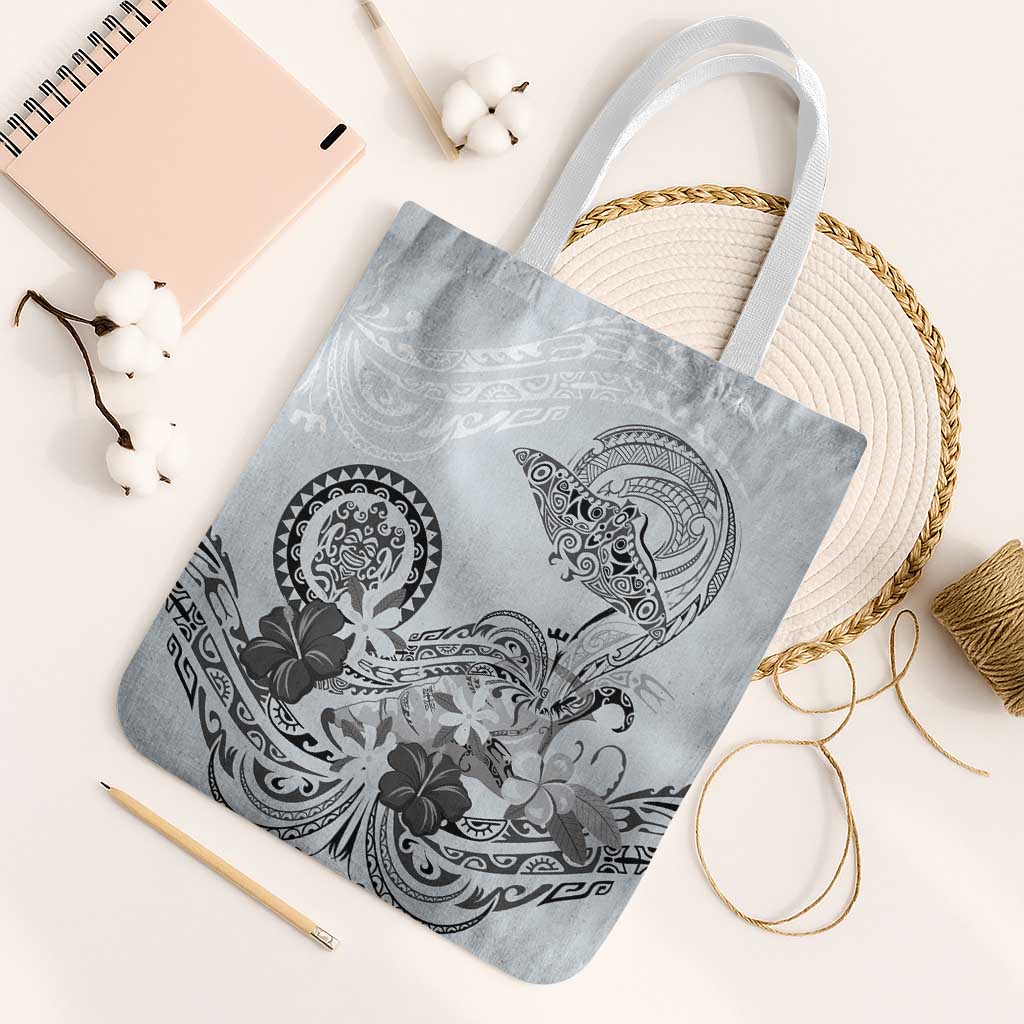 Polynesian Manta Ray Tote Bag Gray Floral Turtle Tattoo LT9 White Strap One Size Gray - Polynesian Pride