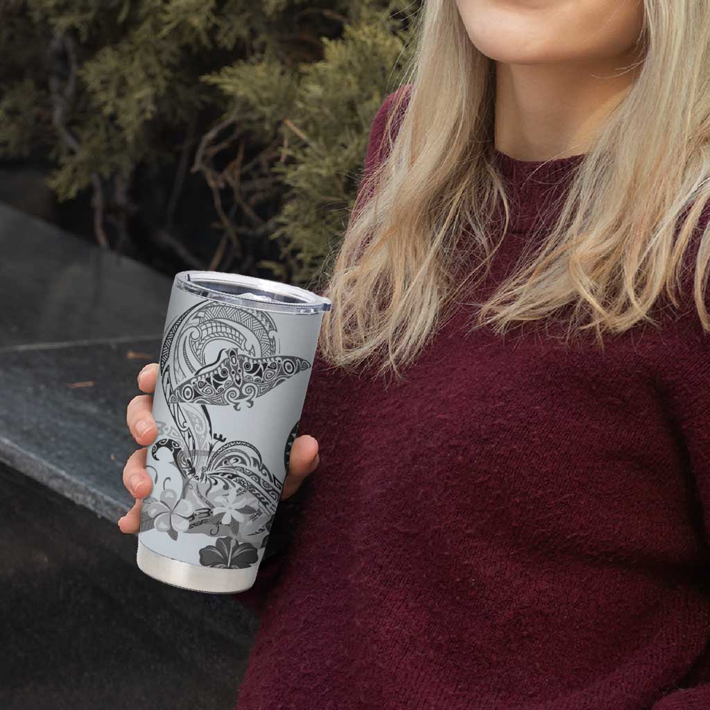 Polynesian Manta Ray Tumbler Cup Gray Floral Turtle Tattoo LT9 - Polynesian Pride