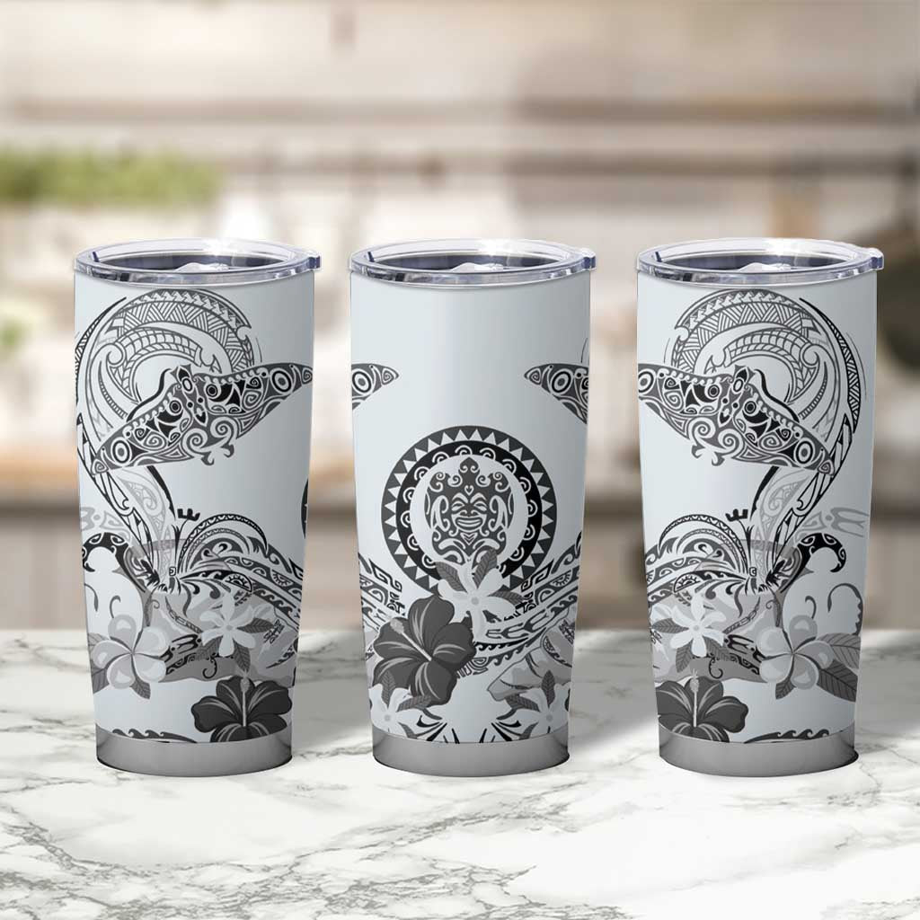 Polynesian Manta Ray Tumbler Cup Gray Floral Turtle Tattoo LT9 - Polynesian Pride