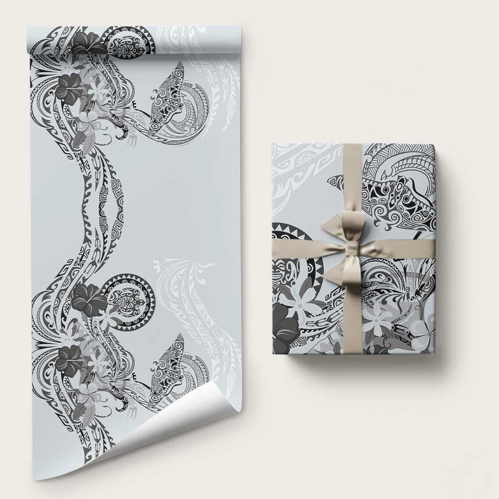 Polynesian Manta Ray Wrapping Paper Gray Floral Turtle Tattoo LT9 58" × 23" Gray - Polynesian Pride