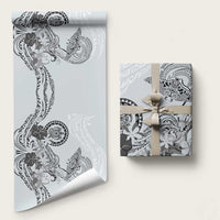 Polynesian Manta Ray Wrapping Paper Gray Floral Turtle Tattoo LT9 58" × 23" Gray - Polynesian Pride