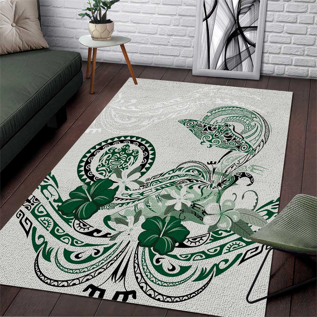 Polynesian Manta Ray Area Rug Green Floral Turtle Tattoo LT9 Green - Polynesian Pride