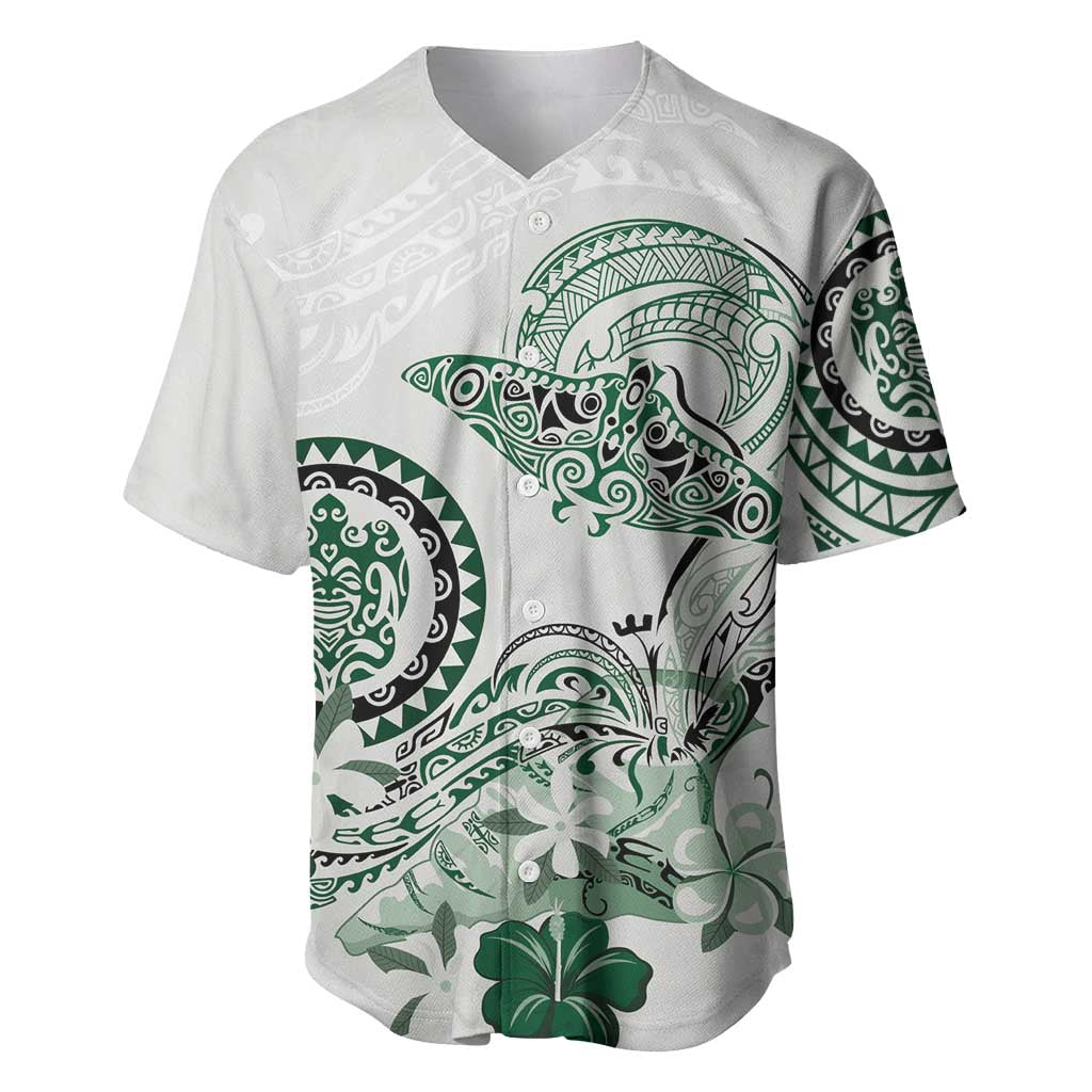 Polynesian Manta Ray Baseball Jersey Green Floral Turtle Tattoo LT9 Green - Polynesian Pride