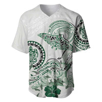 Polynesian Manta Ray Baseball Jersey Green Floral Turtle Tattoo LT9 Green - Polynesian Pride