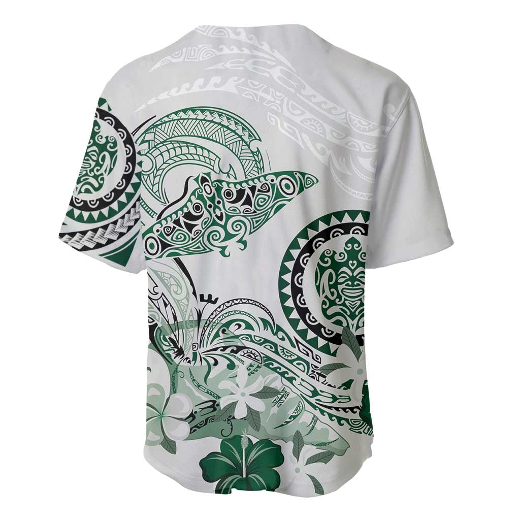 Polynesian Manta Ray Baseball Jersey Green Floral Turtle Tattoo LT9 - Polynesian Pride
