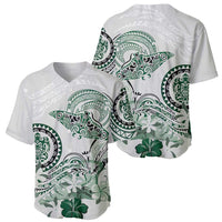 Polynesian Manta Ray Baseball Jersey Green Floral Turtle Tattoo LT9 - Polynesian Pride