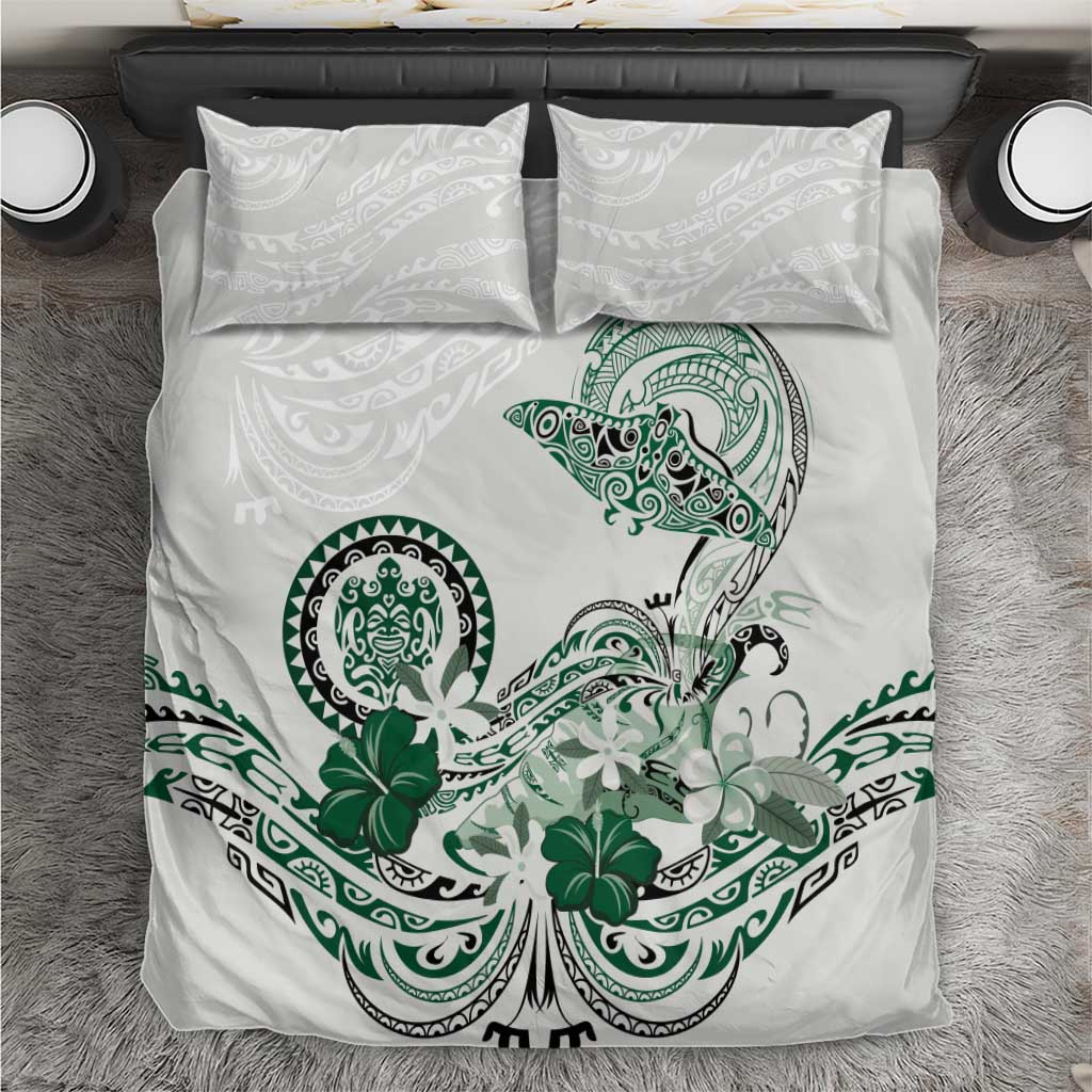 Polynesian Manta Ray Bedding Set Green Floral Turtle Tattoo LT9 Green - Polynesian Pride